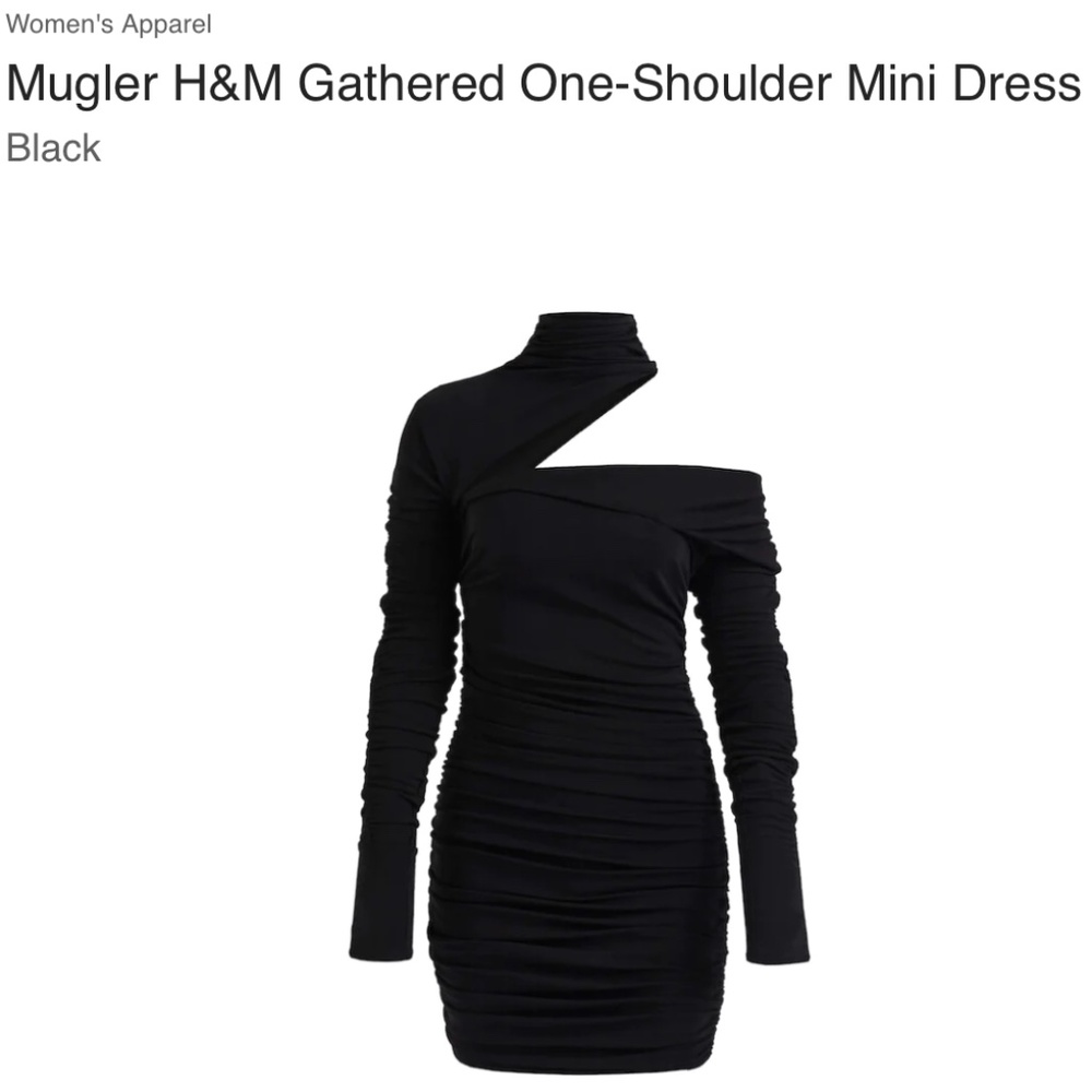 Mugler Gathered One-Shoulder Mini Dress Black XS